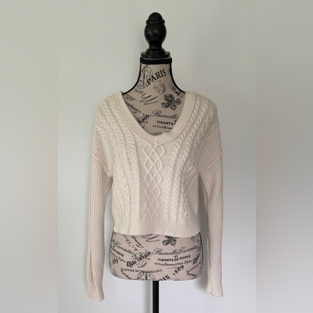 Aeropostale Cropped Sweater Cream Colour Cable Knit Women's Size Small